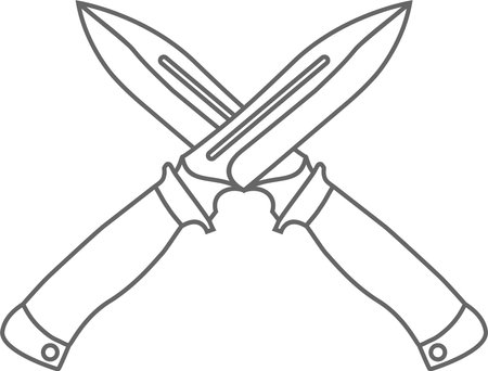 Crossed Hunting Knife Isolated Outline Icon in Flat Style.のイラスト素材