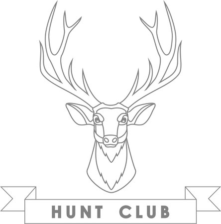 Deer Head and Banner of Hunting Club Isolated Outline Icon in Flat Style. Vector Illustration.のイラスト素材