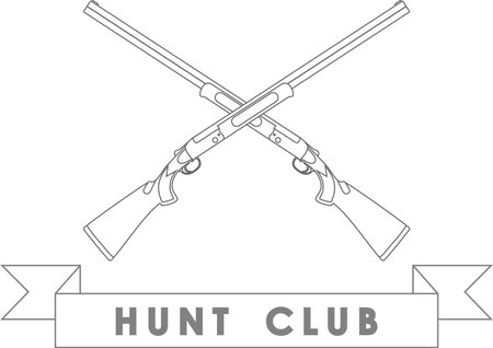Crossed Hunting Rifles and Banner of Hunting Club Isolated Outline in Flat Style.のイラスト素材