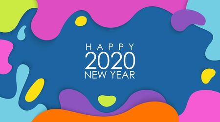 Happy New Year 2020 with Colorful Papercut Backgroundのイラスト素材