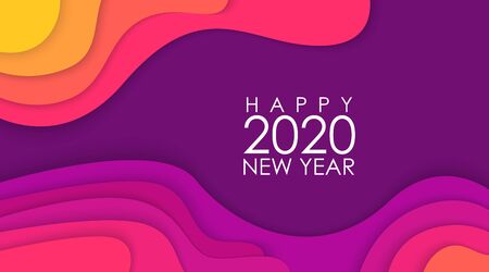 Happy New Year 2020 with Colorful Papercut Backgroundのイラスト素材