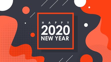 Modern Flat Banner of Happy New Year 2020 in Memphis Designのイラスト素材