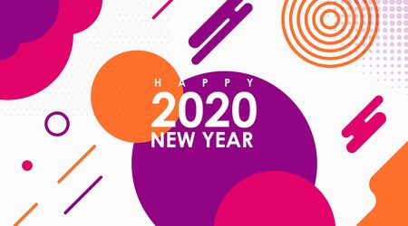 Modern Flat Banner of Happy New Year 2020 in Memphis Designのイラスト素材