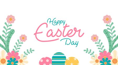 Flat happy easter day background illustration. Flat rabbit and eggs easter illustrationのイラスト素材