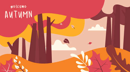 Flat autumn landscape background illustration vectorのイラスト素材