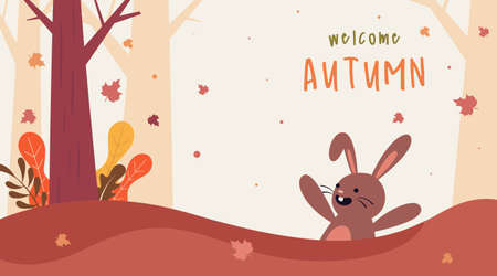 Flat autumn landscape background illustration vectorのイラスト素材
