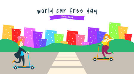 World car free day illustration vector. World car free day banner vectorのイラスト素材