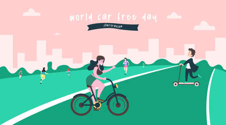 World car free day illustration vector. World car free day banner vectorのイラスト素材