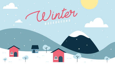 Flat winter landscape background vectorのイラスト素材