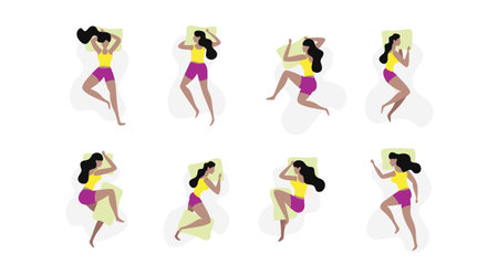 Flat Woman Sleeping Poses Vector Illustrations Setのイラスト素材