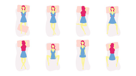 Flat Woman Sleeping Poses Vector Illustrations Setのイラスト素材