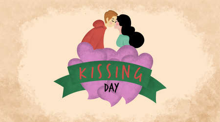 International Kissing Day Illustration with Water Color Effect. International Day of Kissing Banner Vector.のイラスト素材