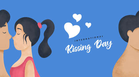 International Kissing Day Illustration with Water Color Effect. International Day of Kissing Banner Vector.のイラスト素材