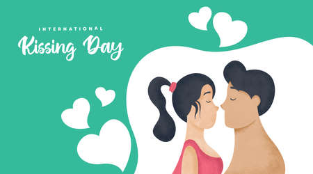 International Kissing Day Illustration with Water Color Effect. International Day of Kissing Banner Vector.のイラスト素材