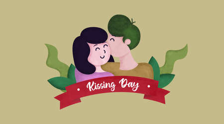International Kissing Day Illustration with Water Color Effect. International Day of Kissing Banner Vector.のイラスト素材