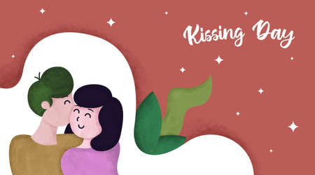 International Kissing Day Illustration with Water Color Effect. International Day of Kissing Banner Vector.のイラスト素材
