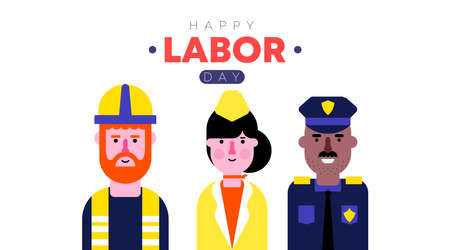 Happy international labor day illustration with labor chartoon character vector.のイラスト素材