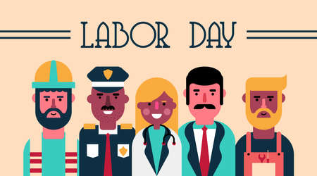 Happy international labor day illustration with labor chartoon character vector.のイラスト素材