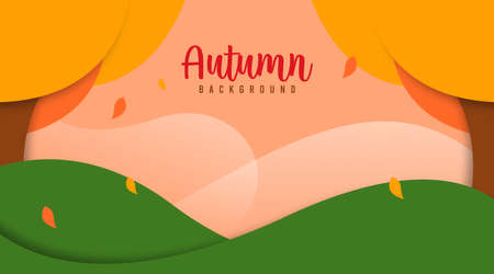 Hello autumn background illustration vector. Autumn web banner and flyerのイラスト素材