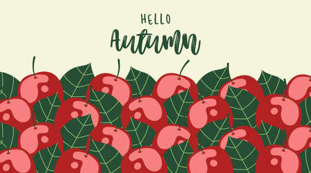 Hello autumn background illustratation vector. Autumn web banner and flyer backgroundのイラスト素材