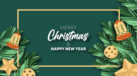 Merry christmas and happy new year greeting card illustration vectorのイラスト素材