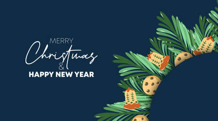 Merry christmas and happy new year greeting card illustration vectorのイラスト素材