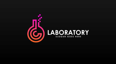 Laboratory Logo Vector with Dual Meaning Concept Isolated in Dark Backgroundのイラスト素材