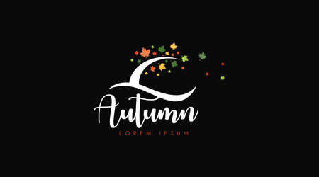Autumn Logo Design Concept Vector Isolated in Black Background. Seasonal Logo of Autumn Logo Templateのイラスト素材
