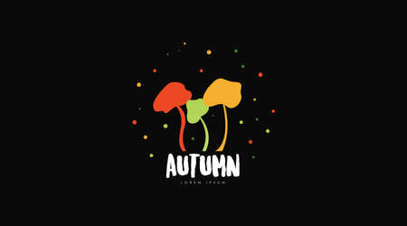 Autumn Logo Design Concept Vector Isolated in Black Background. Seasonal Logo of Autumn Logo Templateのイラスト素材