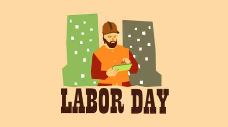 Illustration of Happy National Labor Day with the Character of a Man Building Construction Workerのイラスト素材