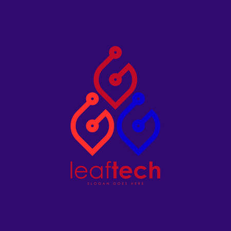 Leaftech Logo Design Concept Vector. Logo Created from a Combination of Leaves and Technologyのイラスト素材