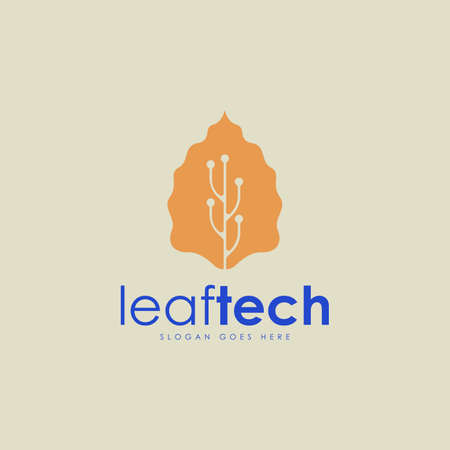 Leaftech Logo Design Concept Vector. Logo Created from a Combination of Leaves and Technologyのイラスト素材