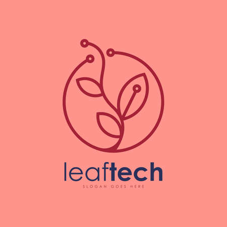 Leaftech Logo Design Concept Vector. Logo Created from a Combination of Leaves and Technologyのイラスト素材
