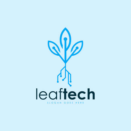 Leaftech Logo Design Concept Vector. Logo Created from a Combination of Leaves and Technologyのイラスト素材