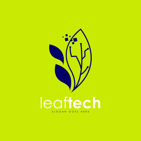 Leaftech Logo Design Concept Vector. Logo Created from a Combination of Leaves and Technologyのイラスト素材