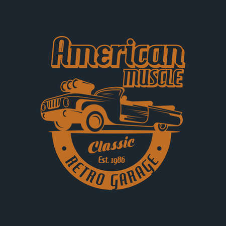 Classic Car Logo Badge Concept Vector. Retro Car Garage Logo Conceptのイラスト素材