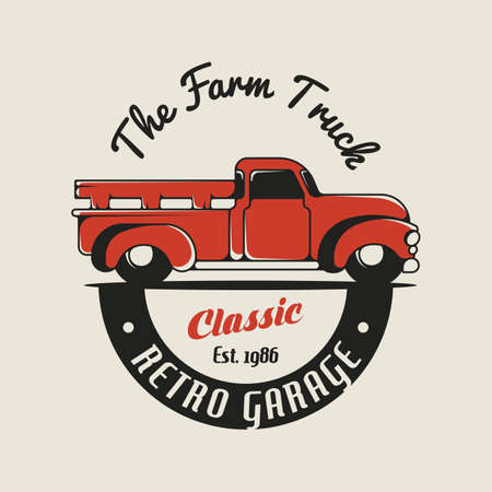 Classic Truck Logo Badge Concept Vector. Retro Vehicle Logo Design Conceptのイラスト素材