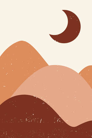 Abstract Minimalist Boho Mountain Art Print Poster. Abstract Landscape Printable Posterのイラスト素材