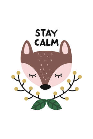 Scandinavian Stylish Cute Fox Head Poster for Nursery. Cute Scandinavian Fox Art Print Wall Decorationのイラスト素材