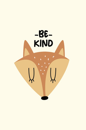 Scandinavian Stylish Cute Fox Head Poster for Nursery. Cute Scandinavian Fox Art Print Wall Decorationのイラスト素材