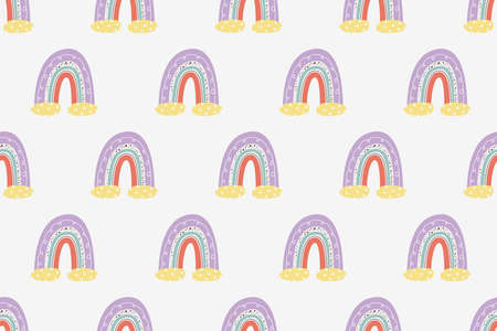 Scandinavian Rainbow Seamless Pattern Background Vector. Colorful Rainbow Pattern Printableのイラスト素材