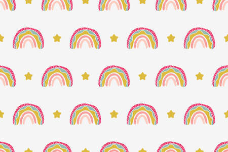 Scandinavian Rainbow Seamless Pattern Background Vector. Colorful Rainbow Pattern Printableのイラスト素材