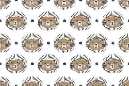 Cute Lion Seamless Pattern Background Stock Vector. Seamless Pattern Scandinavian Styleのイラスト素材