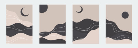 Mountain Boho Wall Decor Gallery Art. Minimalist Mid Century Modern Poster. Printable Abstract Poster Wall Decorationのイラスト素材