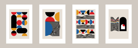 Bauhaus Art Wall Decor. Printable Geometric Home Decor. Nordic Bauhaus Retro Wall Decorのイラスト素材