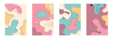 Set of abstract backgrounds in pastel colors. Hand drawn vector illustration.
