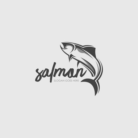 Salmon fish logo design template vector. Animal logo templateのイラスト素材