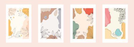 Abstract doodle frame wall art. Printable botanical doodle wall decorのイラスト素材