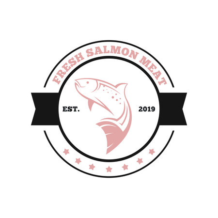 Salmon fish logo design template vector. Animal logo templateのイラスト素材