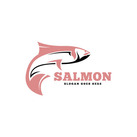 Salmon fish logo design template vector. Animal logo templateのイラスト素材